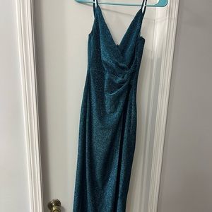 Lulus Teal Blue Sparkly Twist Front Maxi Dress